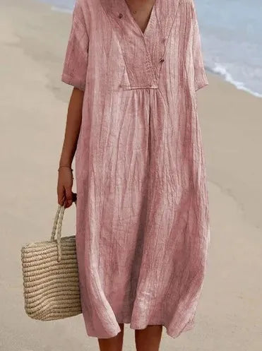 Sandra | Abito casual con texture effetto lino e scollo a V