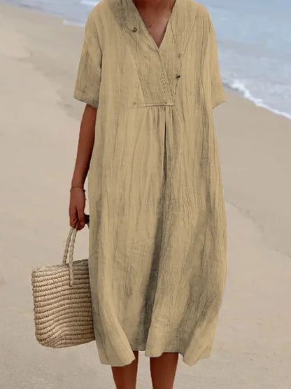 Sandra | Abito casual con texture effetto lino e scollo a V