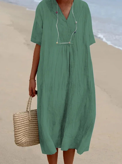 Sandra | Abito casual con texture effetto lino e scollo a V