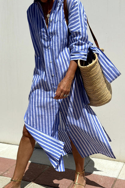Sophia | Abito Camicia a Righe Senza Tempo con Comfort Elegante