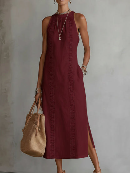 Sofia | Vestito Midi in Cotone e Lino con Collo alla Cinese