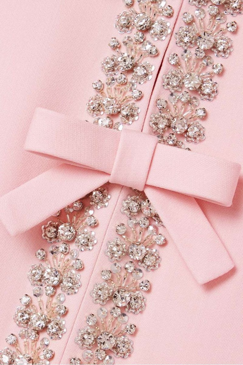 Zoe | Abito midi con fiocco e decorazioni in cristallo